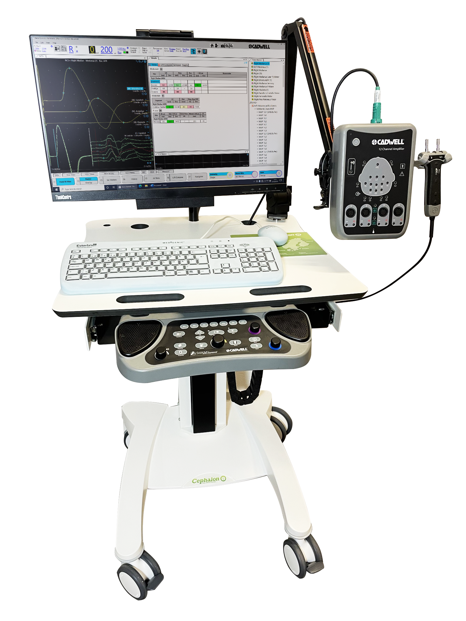 Cadwell EMG system 3-12 channel amplifier on Cephalon cart